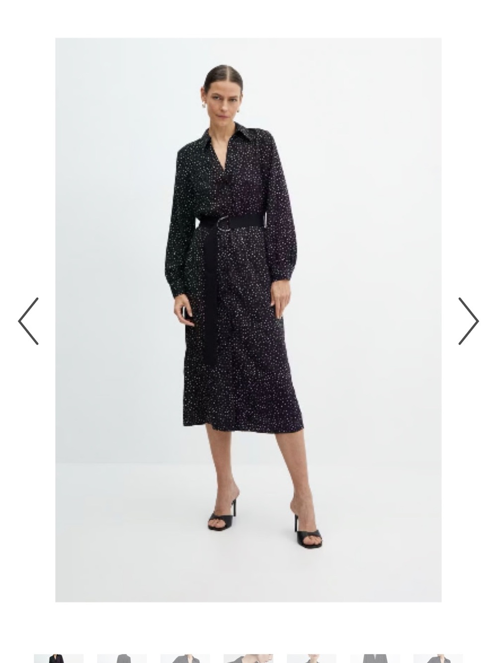 Mango Black Midi Shirt Dress with White Dot Print